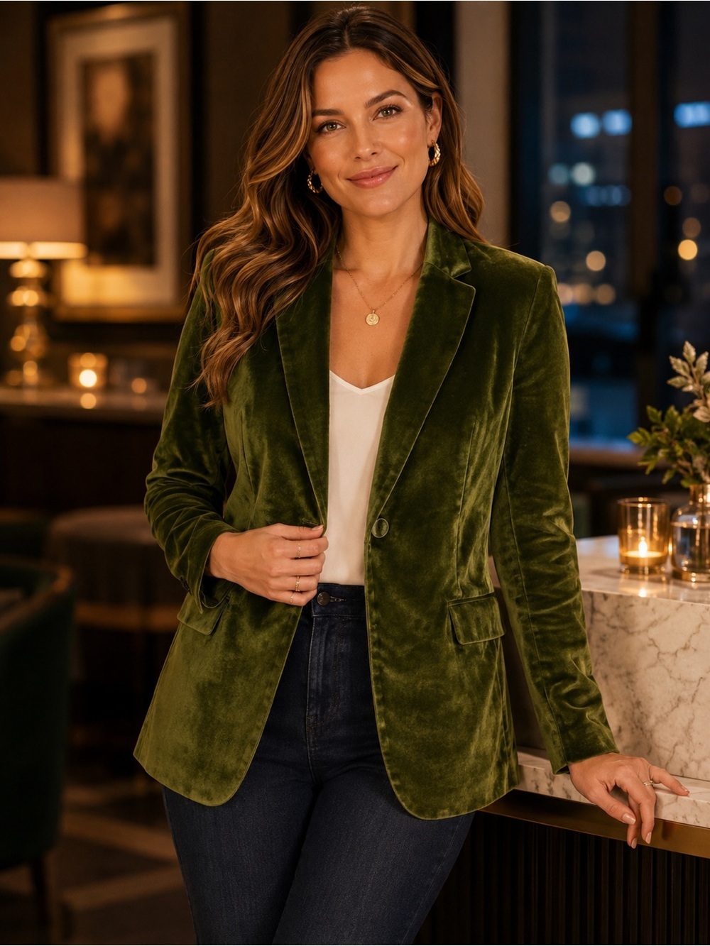 Agnes & Dora Olive Velvet Blazer Jacket NWT Fully Lined